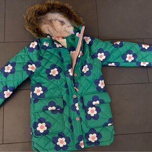 Boden Green Floral Puffer Jacket for Kids